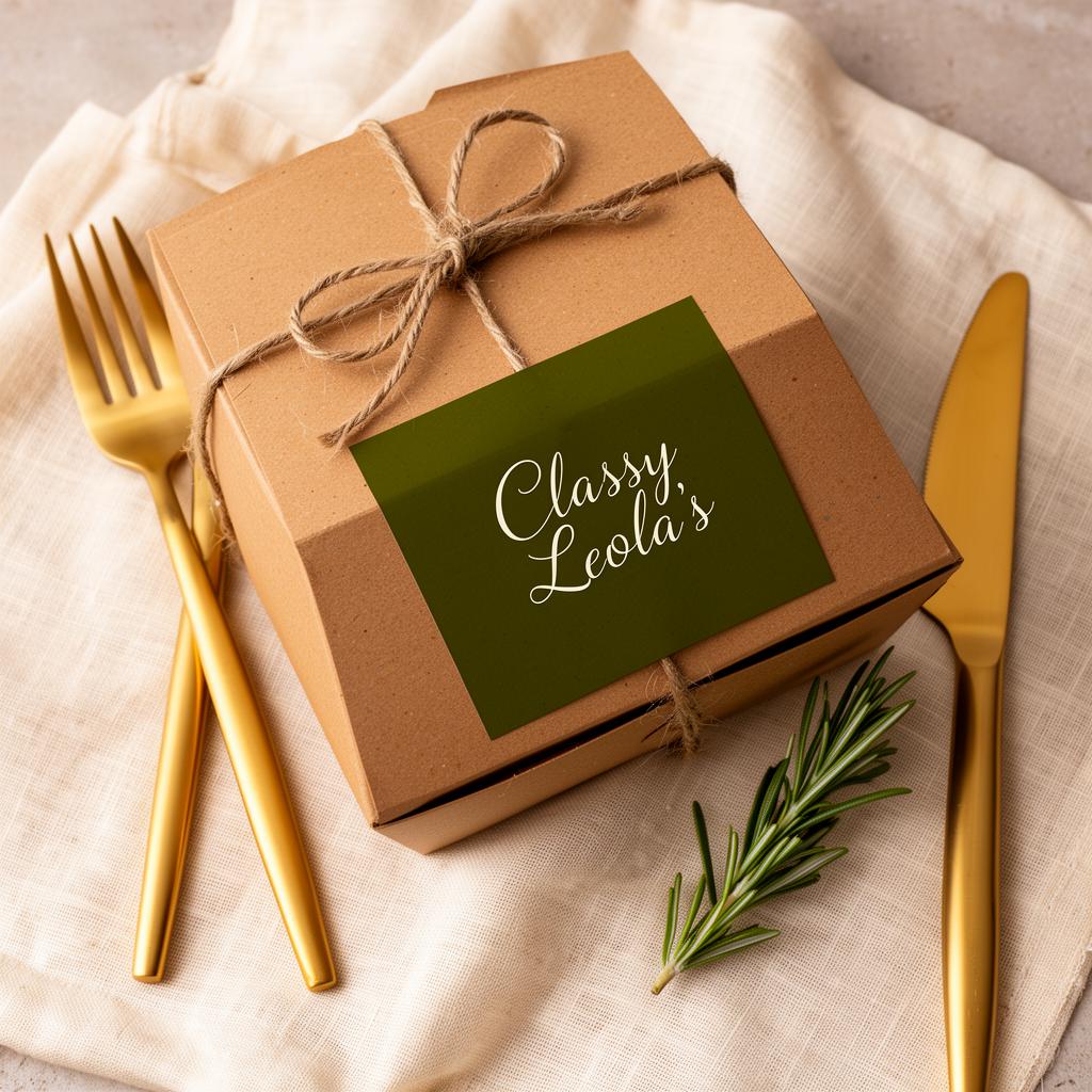 Classy Leola's branded lunch packaging